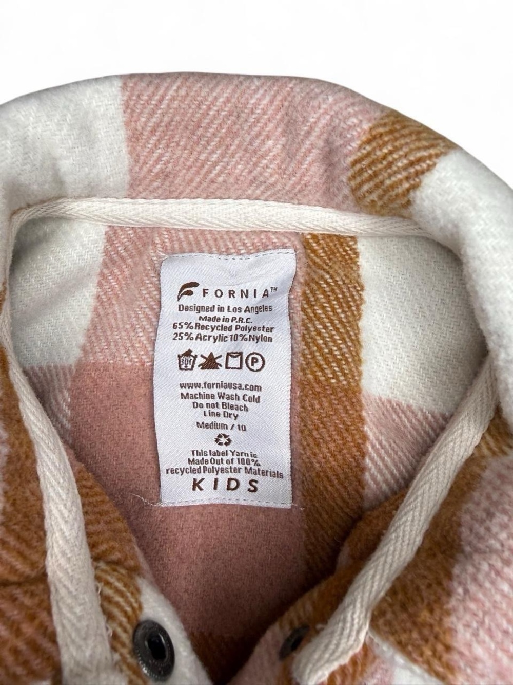 Girls 10 Plaid Shacket in Pink & White - Snap-Front Layering Jacket Fall - Picture 2 of 4